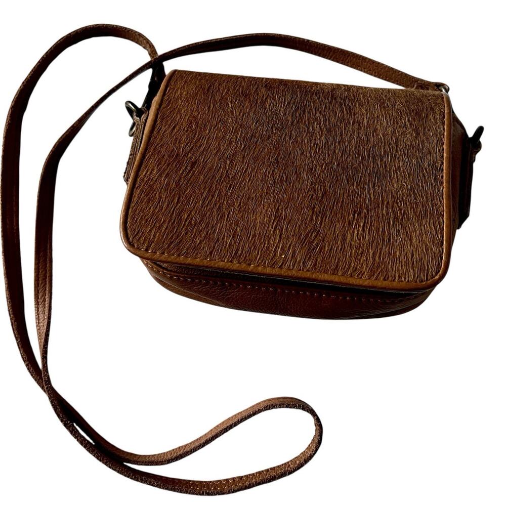 Liebeskind Berlin Brown Leather Haircalf Flap Crossbody Bag Horse Pony Hair